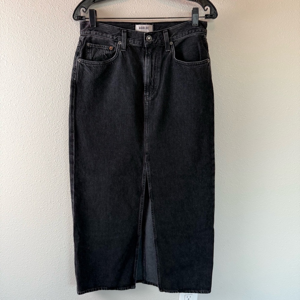 AGOLDE Leif Low Slung Jean Skirt Spider Black Denim Casual Women’s Size 25 - Picture 3 of 14